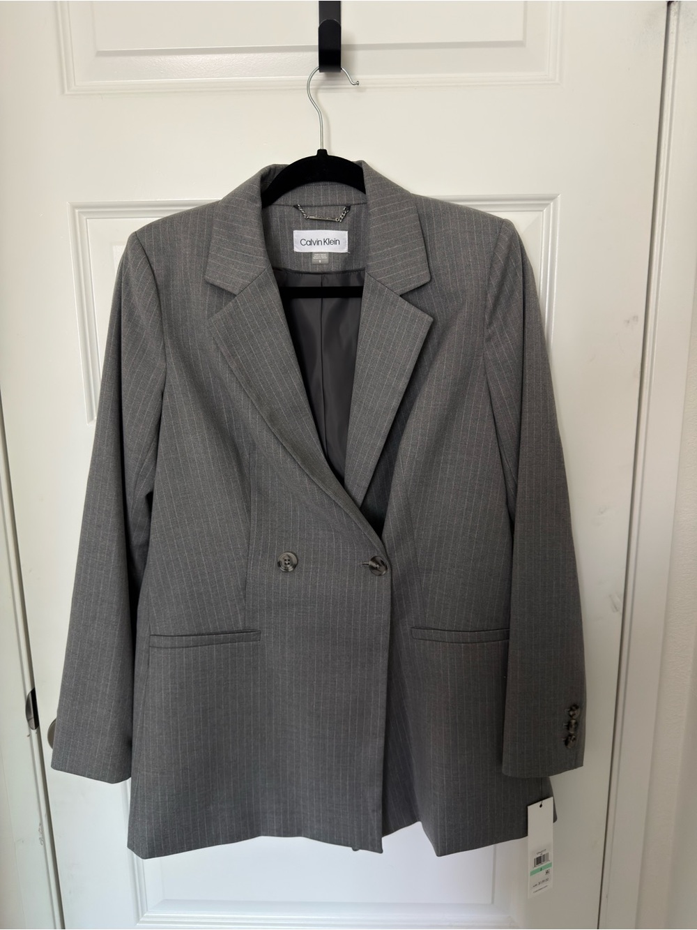Calvin Klein Gray Pinstripe Double-Breasted Blazer